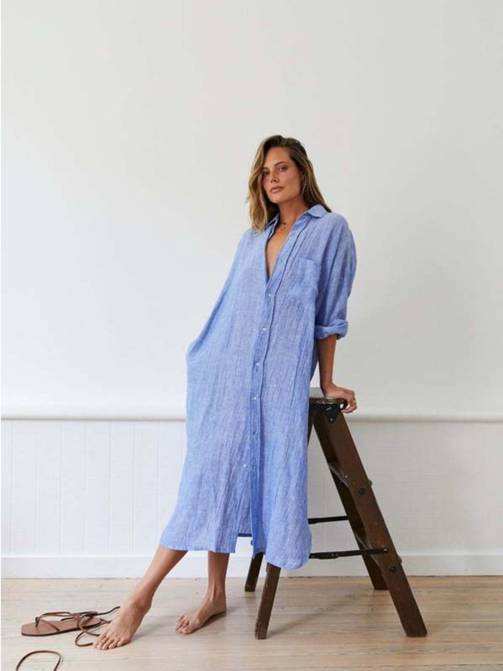 Mamene Florence Shirt Dress in Chambray Linen Cotton Quiet Luxury Minimalist